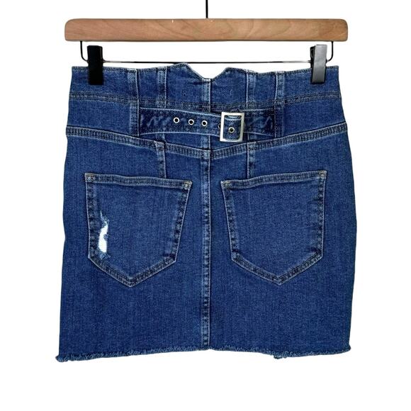 Free People Corsette Denim Distressed Dark Wash Jean Mini Skirt - Picture 3 of 9